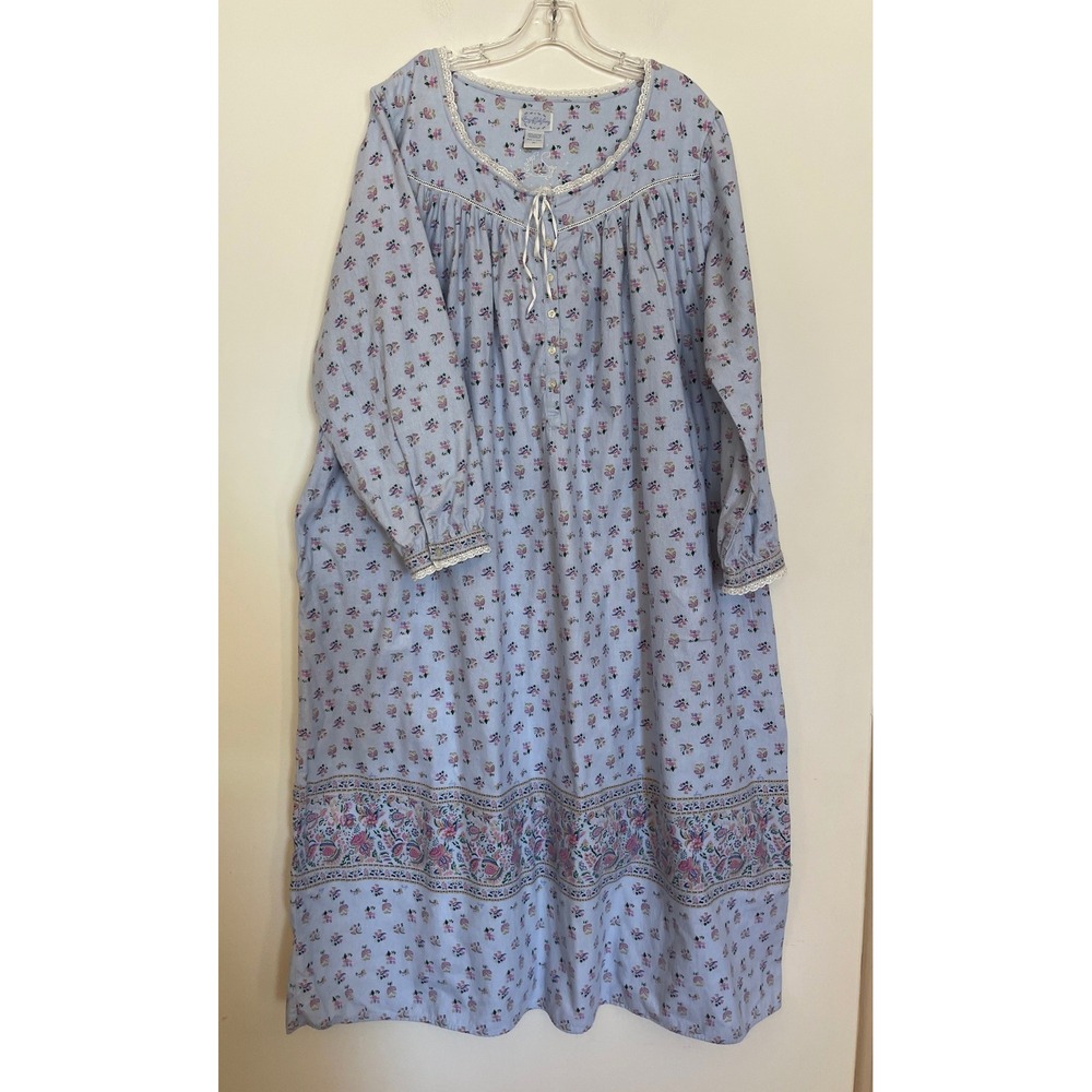 Lanz of Salzburg Plus Size Nightgown 100% Cotton Maxi Long Sleeve Baby 1XBlue